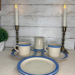 Vintage Stonecrest Andre Ponche kaffeservis | Blue Band stengods, koreansk keramik