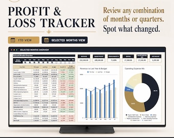 Profit and Loss Tracker for Google Sheets | YTD, Budget and Selected Months Dashboard