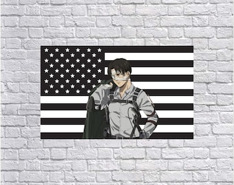 Levi Ackerman Black American Flag Tapestry – Attack on Titan Wall Art Decor | Anime Fan Flag | Dark Aesthetic Bedroom Decor
