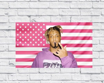 Juice WRLD Pink American Flag Tapestry – Rapper Wall Art Decor | Hip Hop Fan Room Flag | Aesthetic Pink Bedroom Decor