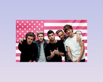 One Direction Pink American Flag Tapestry – Boy Band Wall Art Decor | Music Fan Room Flag | Aesthetic Pink Bedroom Decor
