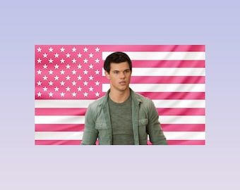 Jacob Black Pink American Flag Tapestry – Twilight Wall Art Decor | Werewolf Fan Room Flag | Aesthetic Pink Bedroom Decor