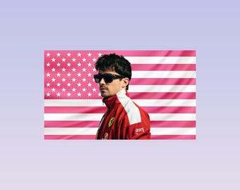 Charles Leclerc Pink American Flag Tapestry – Ferrari F1 Wall Art Decor | Formula 1 Racing Fan Flag | Aesthetic Motorsport Room Decor