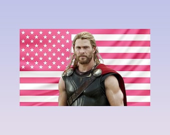 Thor Pink American Flag Tapestry – Marvel Wall Art Decor | God of Thunder Fan Flag | Aesthetic Pink Bedroom Decor