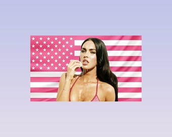 Megan Fox Pink American Flag Tapestry – Actress Wall Art Decor | Celebrity Fan Room Flag | Aesthetic Pink Bedroom Decor