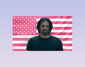 Bucky Barnes Pink American Flag Tapestry – Marvel Wall Art Decor | Winter Soldier Fan Flag | Aesthetic Pink Bedroom Decor