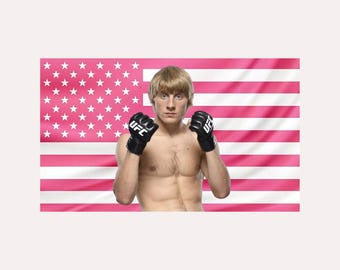 Paddy Pimblett Pink American Flag Tapestry – UFC Wall Art Decor | MMA Fighter Fan Flag | Aesthetic Pink Bedroom Decor