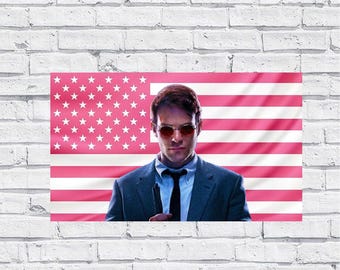 Daredevil Pink American Flag Tapestry – Marvel Wall Art Decor | Superhero Fan Flag | Aesthetic Pink Bedroom Decor