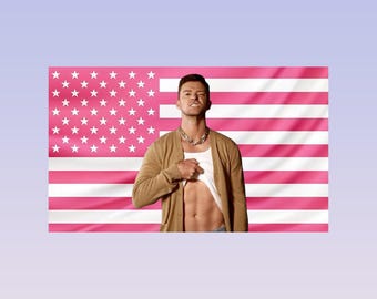 Stu Macher Pink American Flag Tapestry – Scream Horror Wall Art Decor | Movie Fan Flag | Aesthetic Pink Bedroom Decor