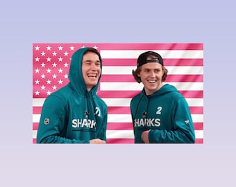 Will Smith & Macklin Celebrini Pink American Flag Tapestry – Hockey Wall Art Decor | NHL Fan Room Flag | Aesthetic Pink Sports Decor