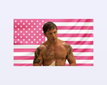 Tom Hardy Pink American Flag Tapestry – Actor Wall Art Decor | Celebrity Fan Room Flag | Aesthetic Pink Bedroom Decor