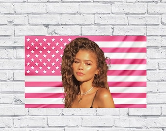 Zendaya Pink American Flag Tapestry – Actress Wall Art Decor | Celebrity Fan Room Flag | Aesthetic Pink Bedroom Decor