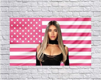 Madison Beer Pink American Flag Tapestry – Singer Wall Art Decor | Pop Star Fan Flag | Aesthetic Pink Bedroom Decor