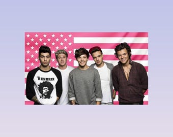 One Direction Pink American Flag Tapestry – Band Wall Art Decor | Pop Music Fan Flag | Aesthetic Pink Bedroom Decor