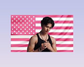 Miguel Mora Pink American Flag Tapestry – Actor Wall Art Decor | Celebrity Fan Room Flag | Aesthetic Pink Bedroom Decor