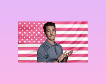 Miles Teller Pink American Flag Tapestry – Actor Wall Art Decor | Celebrity Fan Room Flag | Aesthetic Pink Bedroom Decor