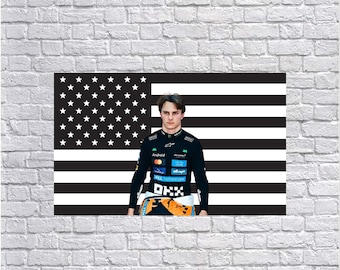 Oscar Piastri Black American Flag Tapestry – Formula 1 Racing Wall Art | F1 Driver Fan Decor | Dark Aesthetic Room Decor