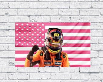 Oscar Piastri Pink American Flag Tapestry – Formula 1 Racing Wall Art | F1 Driver Fan Flag | Aesthetic Pink Bedroom Decor