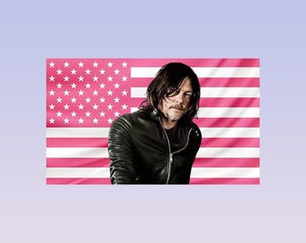 Norman Reedus Pink American Flag Tapestry – Actor Wall Art Decor | Celebrity Fan Room Flag | Aesthetic Pink Bedroom Decor