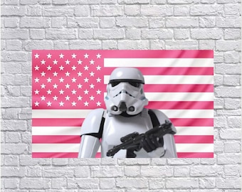 Stormtrooper Pink American Flag Tapestry – Star Wars Wall Art Decor | Galactic Empire Fan Flag | Aesthetic Pink Bedroom Decor