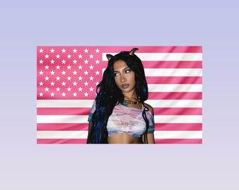Lara Raj Pink American Flag Tapestry – Singer Wall Art Decor | Pop Music Fan Flag | Aesthetic Pink Bedroom Decor