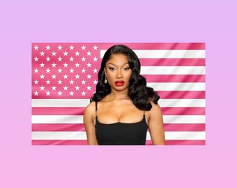 Megan Thee Stallion Pink American Flag Tapestry – Rapper Wall Art Decor | Hip Hop Fan Room Flag | Aesthetic Pink Bedroom Decor