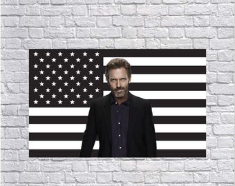 Dr. House Black American Flag Tapestry – House M.D. Wall Art Decor | TV Show Fan Flag | Dark Aesthetic Bedroom Decor