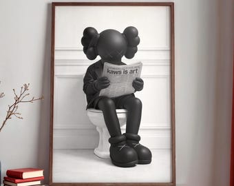 Kaws Is Art Funny Toilet Poster, Black Hypebeast Bathroom Wall Decor, Trendy Street Art Print, Urban Humor Living Room Bedroom Gift