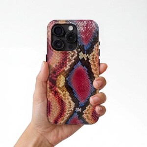 Funda para iPhone con estampado de pitón de piel de serpiente y colores llamativos, funda con estampado de reptil, accesorio animal de moda.