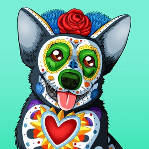 Day of the Dead Dog Corgi Art Print - "Cabo"