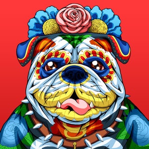 Day of the Dead Dog English Bulldog Art Print - "Ernesto"