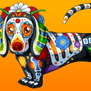 Day of the Dead Dog Dachshund Art Print - &quot;Chicha&quot;