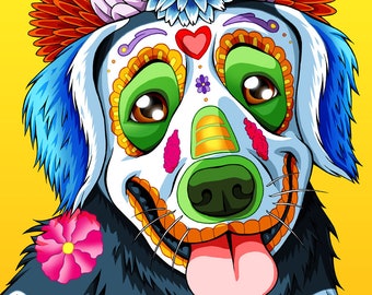 Day of the Dead Dog Golden Retriever Art Print - "Dorada"