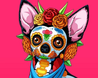 Day of the Dead Dog Chihuahua Art Print - "Espectra"