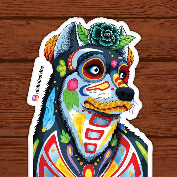 Day of the Dead Dog Husky Sticker - "Norteño"