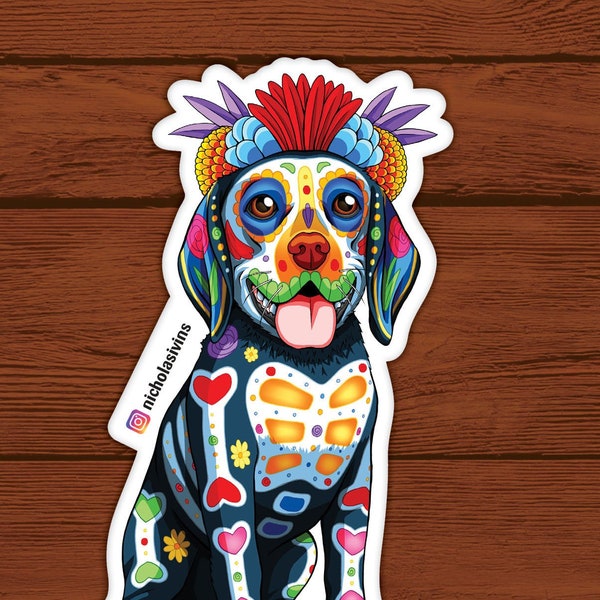Day of the Dead Dog Beagle Sticker - "Gana"