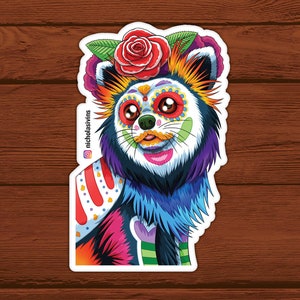 Pegatina Chihuahua de pelo largo para perro del Día de los Muertos - "Divino"