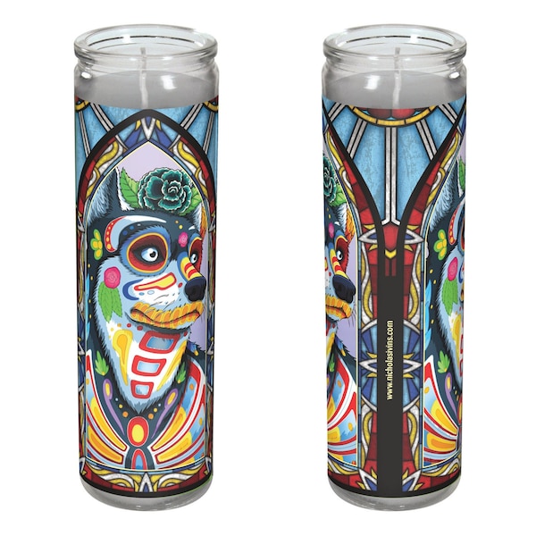 Day of the Dead Dog Husky Candle - "Norteño"