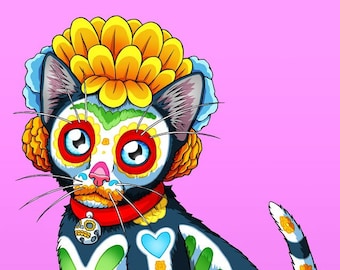 Day of the Dead Kitten Art Print - "Khalifa"