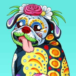 Day of the Dead Dog Pug Art Print - "Chapo"