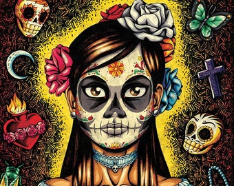 Day of the Dead Flower Girl Art Print - "Muerta"