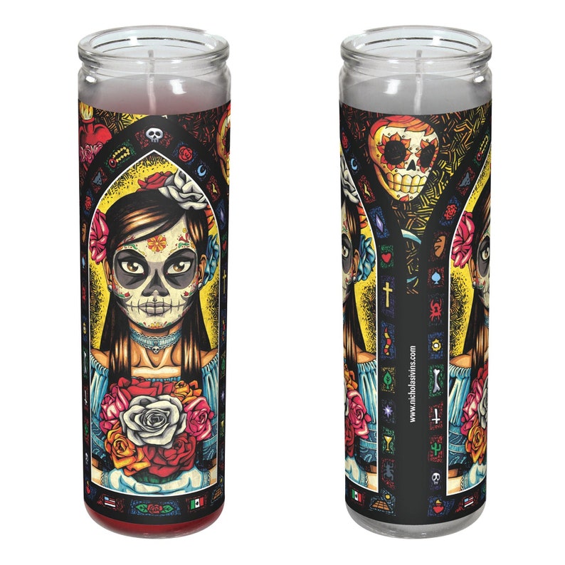 Day of the Dead Flower Girl Candle Muerta image 1