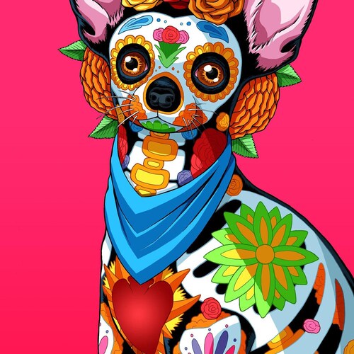 Day of the shops Dead Dog Chihuahua Canvas Giclée - 