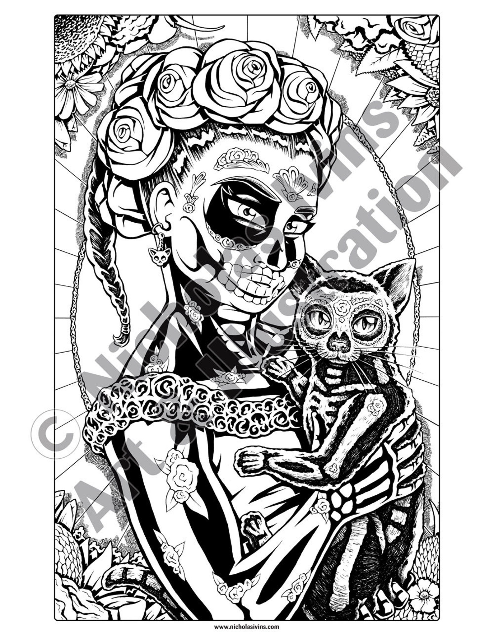 Digital Printable Day of the Dead Dogs and Cats Coloring Book - Etsy