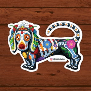 Day of the Dead Dog Dachshund Sticker - "Chicha"
