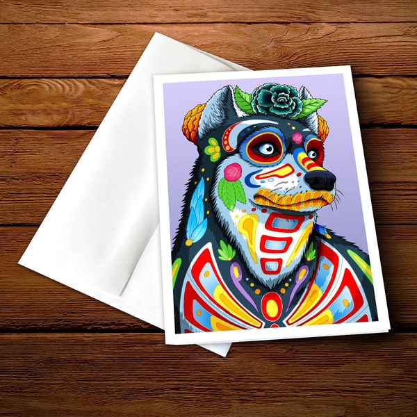 5 x 7" Day of the Dead Dog Husky Greeting Card - "Norteño"