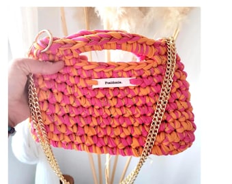 BEST SELLER - Sac crochet fuchsia orange doré bandoulière fait main – sac bohème chic été femme original – accessoire tendance coloré