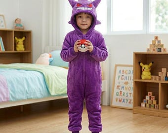 Gengar Pyjama Barn Anime Cosplay Onesie Halloween Kostym Mysig Fleece Sovplagg Tecknad Outfit