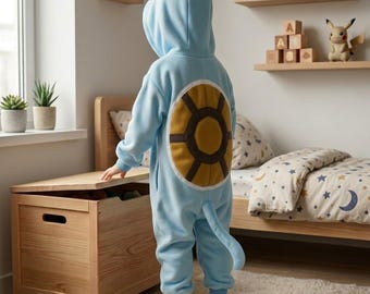 Squirtle Pajama Kids Anime Cosplay Onesie – Costume & Cozy Fleece Sleepwear Cartoon Outfit