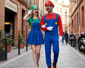 Super Mario Luigi Parkostym Vuxen Rolig Cosplay Matchande Outfit Set Festkläder
